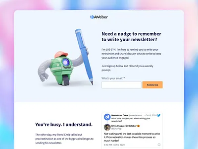 Newsletter Reminder App aweber illustration landingpage newsletter robot signup