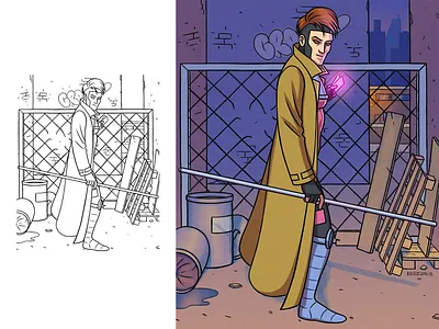 Gambit (X-men series) art cartoon illustration character comic art comic book draw illustration marvelcomics