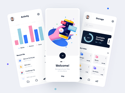 Files Manager App app clean colors design file manager folders graphic illustration manager minimal mobile splash splash screen statistics storage ui ux vector