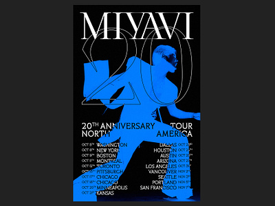 MIYAVI's 20th Anniversary North America Tour 2022 black blue branding image effect list music outline poster design tour tour poster type design typography white