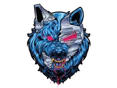 CYBERWOLF adobe adobe illustrator cyberpunk illustration illustrator pentool vector wacom