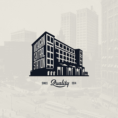 Michigan Central Station building corktown detroit icon illustration lettering michigan shadow trainstation