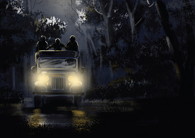 Night Drive character color design digital painting digitalart drawing drive graphic design illustration jeep journey nature night vector