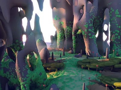 Mossy Shards - Detail 3d art 3d artist 3d illustration 3d landscape c4d cinema 4d illustration landscape landscape illustration moss octane octane render rocks rocky stuart wade