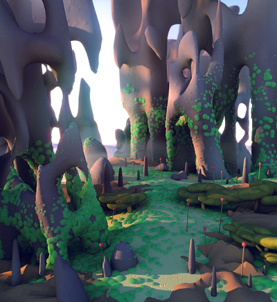 Mossy Shards - Detail 3d art 3d artist 3d illustration 3d landscape c4d cinema 4d illustration landscape landscape illustration moss octane octane render rocks rocky stuart wade