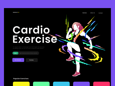 Fitness Website - Landing Page 2020 ui trends branding cardio landing page design exercise exercises fitness fitness center fitness club hero section illustration rahul kumar rkhd typography website