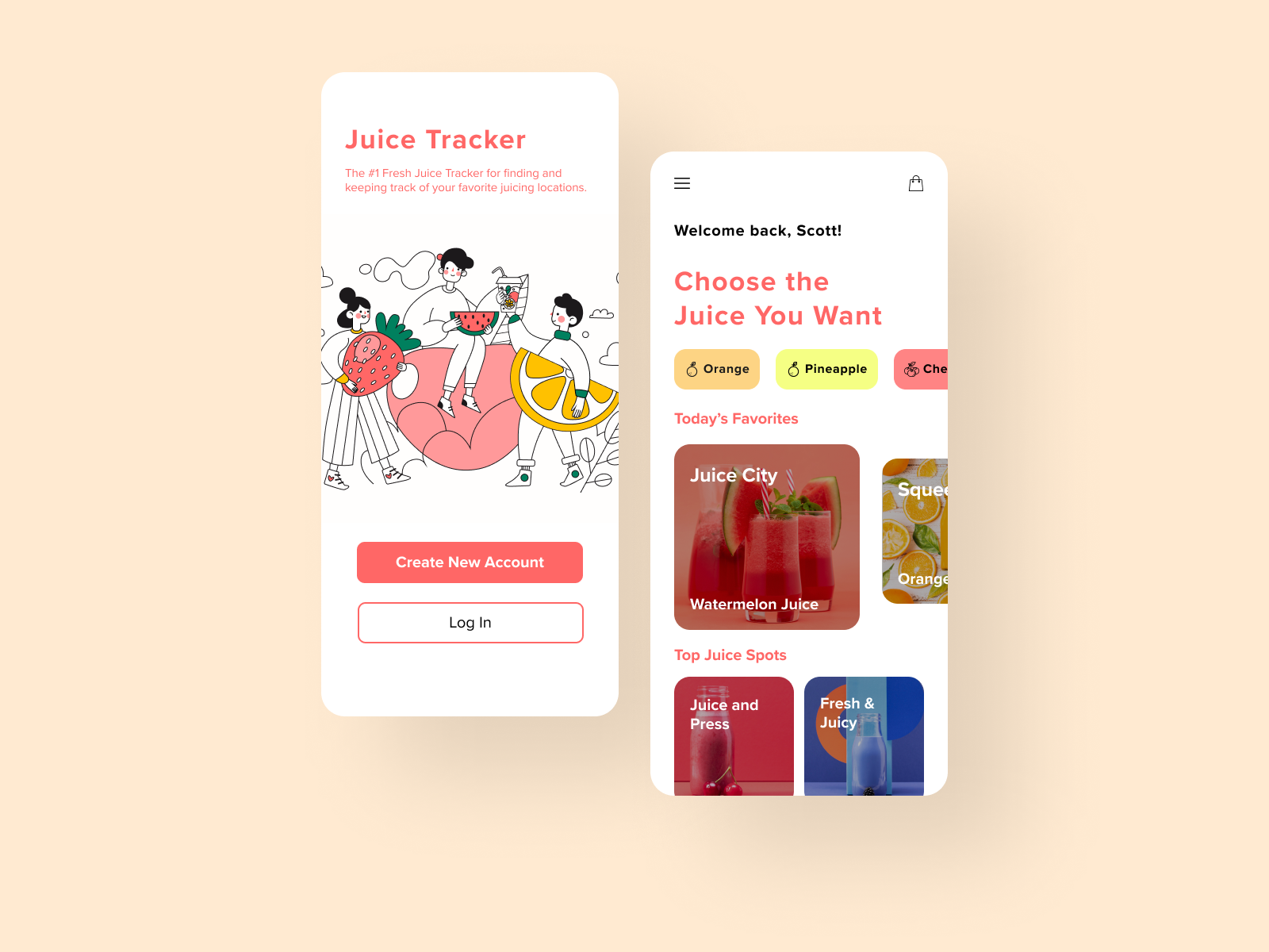 Example of Juice Lover App