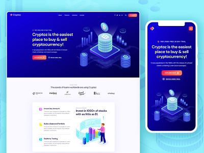 Cryptoz Landing Page admin application branding creative crypto cryptocurrency currency design illustration landing logo modern page template templates ui uiux ux uxdesign