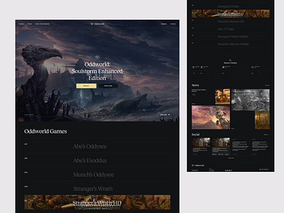 Oddworld Website branding clean dark design graphic design header homepage interface landing landing page layouts marketing minimal oddworld oddysee simple ui ux web website