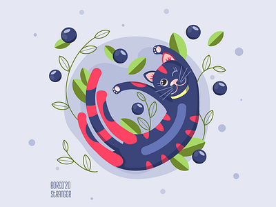 Blueberry cat ai blue blueberries blueberry branches characterdesign design easy flat green illustration illustrator leaves logo round vector