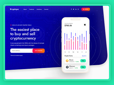 Kryptooz Landing Page admin app application branding creative crypto currency design landing modern page template ui uiux ux uxdesign website