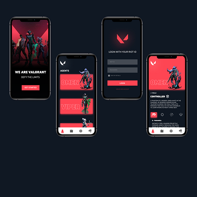 App Concept For Valorant Players | Riot Vanguard | UI characters darkmode design game minimal riot typography ui valorant