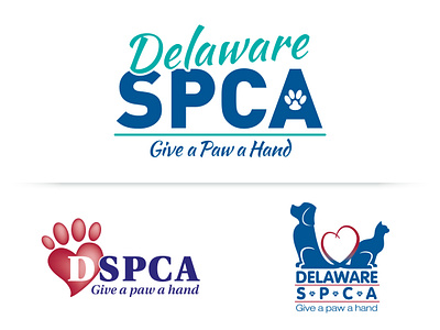 Delaware SPCA - logo design animal animal shelter art direction blue brand identity cat delaware dog graphic design heart logo design love paw pets rebranding spca teal tom owen