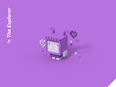 Color Personalities 05 - The Explorer 3d adventure blender character design cute explorer hearts illustration isometric pixel art robot videogame vr