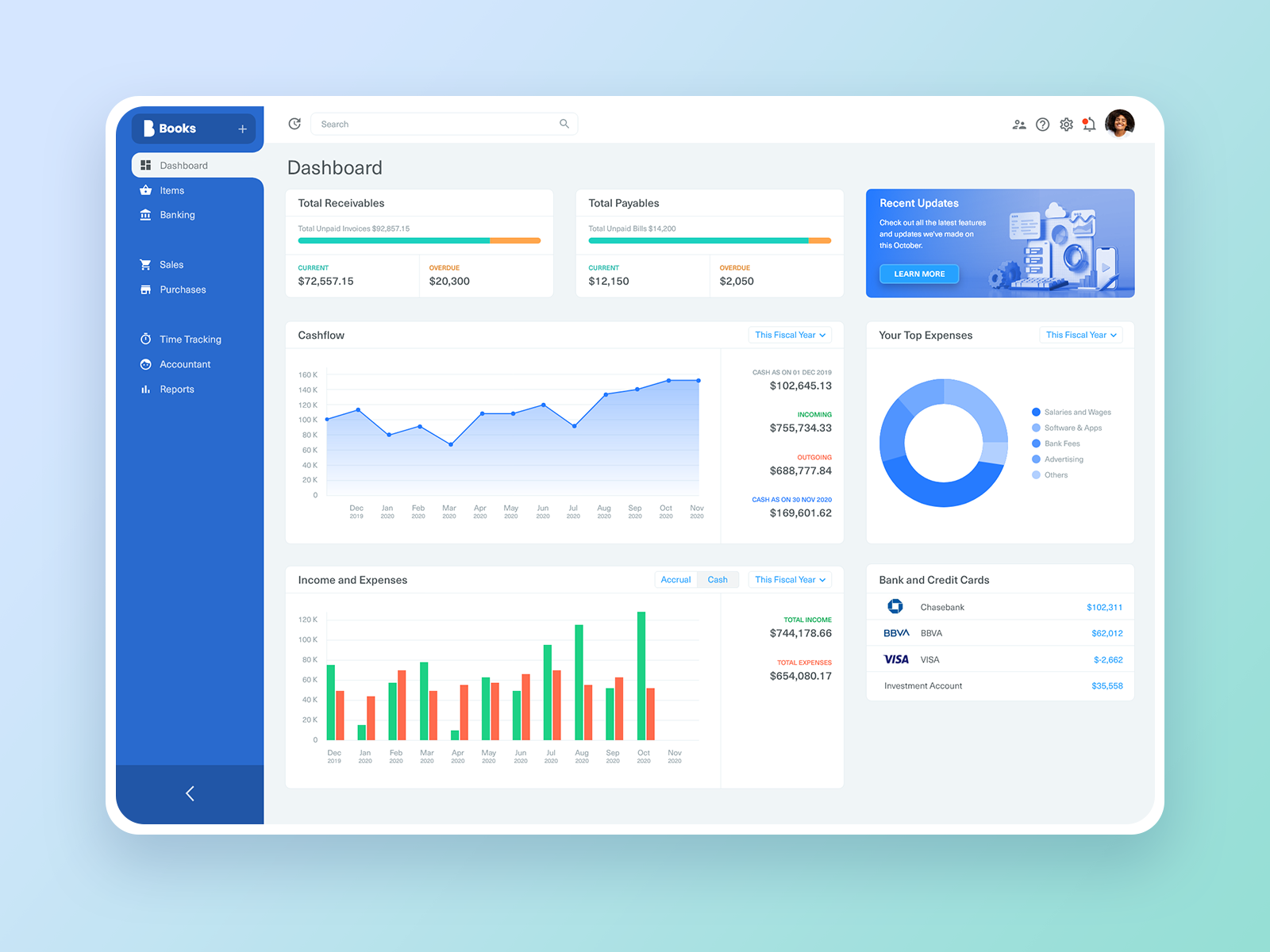 Example of Accounting App Dashboard
