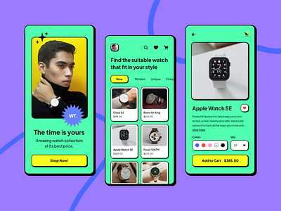 Watch Store App | Neo-Brutalism Concept app apple watch application brutalism design mobile app neo brutalism neo brutalism store theme ui ui design uiux watch watch store