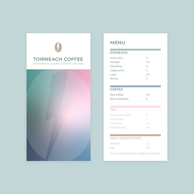 Coffee Menu brand identity branding cafe coffee drink menu flat gradients logo menu minimal typography vector