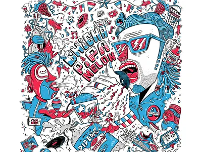 Chicha, Pipa, Melon 18 art azul blue chile color cultura culture design hand illustration ilustración music musica national day patria rojo september sketch southamerica
