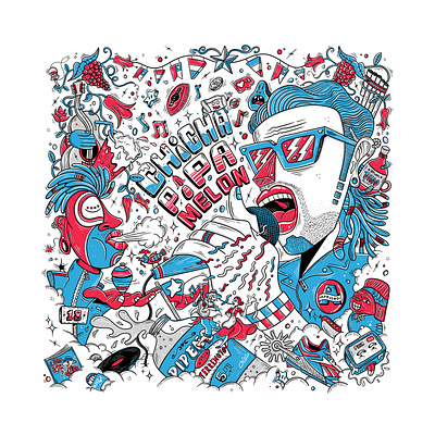 Chicha, Pipa, Melon 18 art azul blue chile color cultura culture design hand illustration ilustración music musica national day patria rojo september sketch southamerica