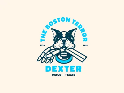 Dexter badge boston brand dog hand identity illustration illustrator logo mascot mascotlogo pet skeleton sports logo terrier texas vector waco