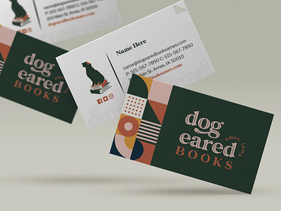 Dog Eared Business Cards ames book bookstore branding business card business card mockup geometric pattern iowa pattern serif stationery