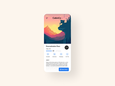 Cabin App cabin cabins conoverdesigns daily daily 100 challenge daily ui dailyui dailyuichallenge design mobile mobile app mobile app design mobile design mobile ui nature ui uidesign ux ux ui uxui