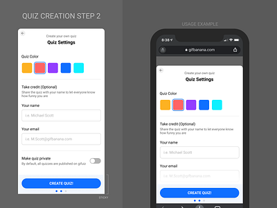 Gif Banana Quiz Creation Step 2 app component components design system elements gif interface minimal mobile quiz quiz app responsive system ui ux