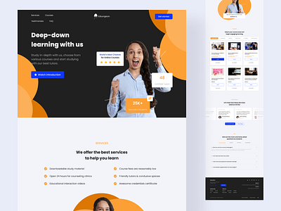 Edungeon: 4 in 1 Course Website Landing Page black blue branding concept course design get kits landing minimalist orange page premium responsive started trending ui ux website white