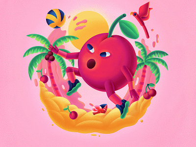 Cherry character cherry digital digitalart drink fresh illustration palmtree summer summertime sun