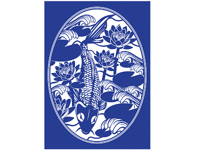 Design for letterpress printed greeting cards adobe illustrator beauty blue and white elegance flowers goldfish graphic design graphicdesign greeting card design hire me illustration koi print design printing press vector art water watercolor waterlily waves