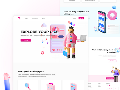 Qwork Gigs - Job Website adobexd apply blog branding clean design elegant exploration explore find gig hire home landingpage login product product design profile simple ui