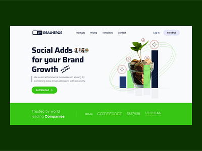 REALHEROS, Fintech Hero, Freebies banner design fintech freebies green growth illustration landing page nft ui design