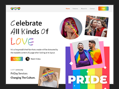 LGBT Pride Month Webpage branding community flat design illustration landing page layout lgbt lgbt community minimal pride pride month trending uiux vector webpage