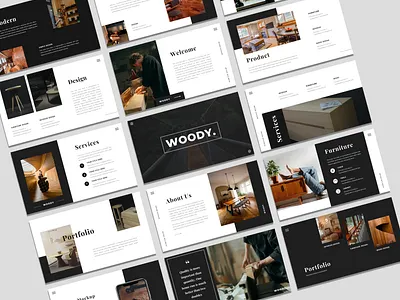 WOODY - Powerpoint Presentation Template agency business clean company profile corporate creative agency furniture furniture design interior interior design photography pitchdeck portfolio powerpoint simple startup unique wood wood design wood worker