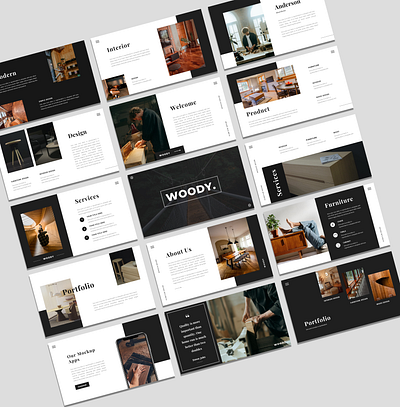 WOODY - Powerpoint Presentation Template agency business clean company profile corporate creative agency furniture furniture design interior interior design photography pitchdeck portfolio powerpoint simple startup unique wood wood design wood worker