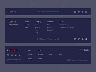 Custom Footers night mode ON clean clean ui footer footer design footer menu minimal ui ui design web components