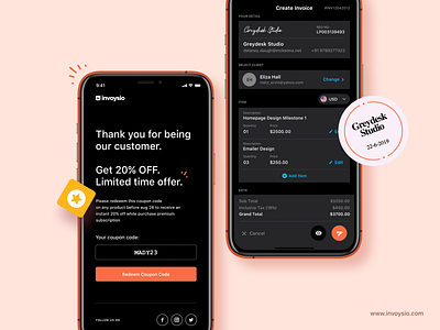 Invoysio dark mode accounting coupon code create invoice dark mode icon invoice invoicing app invoysio mobile app offer premium redeem reports subscription