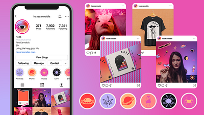 Haze- Instagram brand brand identity brand marks branding cannabis celestial feminine gen z icons instagram logo pink social social media space warm colors