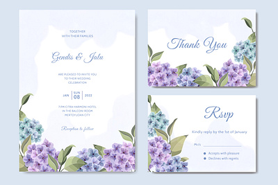 Floral wedding invitation with hydrangea flower card decoration design elegant floral frame illustration invitation vector wedding