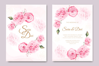 Wedding card with pink roses card decoration design elegant floral frame greeting invitation vector wedding