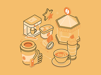 Coffee to go - line isometric web banner cafe coffee cup design drink flat design illustration isometric isometry latte line shop style to go vector