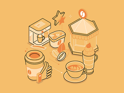 Coffee to go - line isometric web banner by Boyko on Dribbble