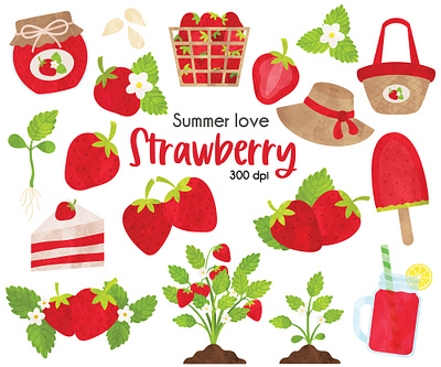 Strawberry Clip Art Set clipart set illustration procreate strawberry clipart