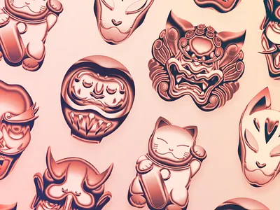 Neo-Kanto Items anime chrome chromed daruma japan japanese kitsune manekineko manga mask metal shiny shonen tengu yokai