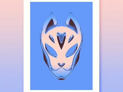 Chrome Kitsune Mask Print Blue chrome chromed fox japanese japanese art kistune manga mask metal shiny shonen yokai