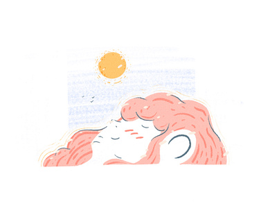 Relieved character chill girl happy illustration pencil relax relief relieved retro sun sunbathing sunrise sunset texture vibes vintage