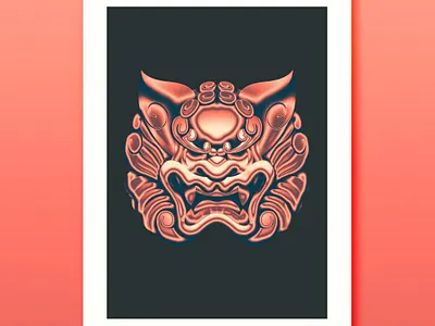 Chrome Komainu Statue Print Orange chrome chromed japan japanese komainu lion head manga metal shiny shonen yokai