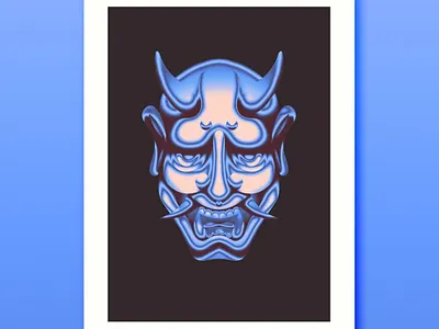 Chrome Oni Mask Print Blue chrome chromed demon devil japan japanese manga metal oni shiny shonen yokai