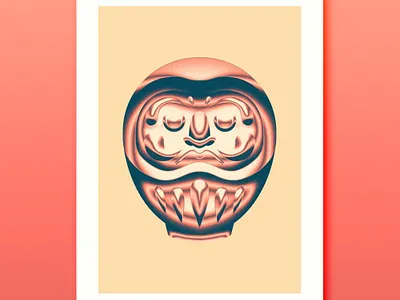 Chrome Daruma Figurine Print Orange chrome chromed figurines japan japanese manga metal shiny shonen yokai