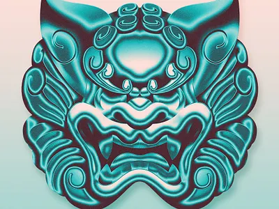 Chrome Komainu Statue Green chrome chromed japan japanese komainu lion lion head manga metal shiny shonen yokai